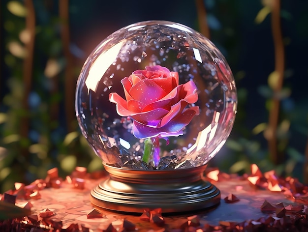 Rosa dentro de bola de cristal