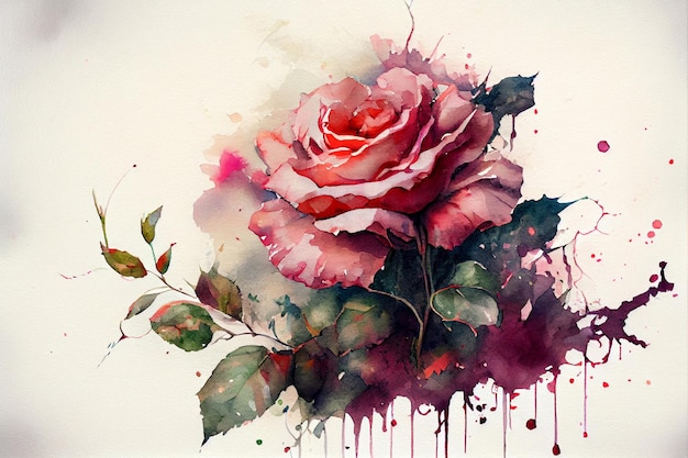 Rosa desenhada à mão em aquarela gerada por IA