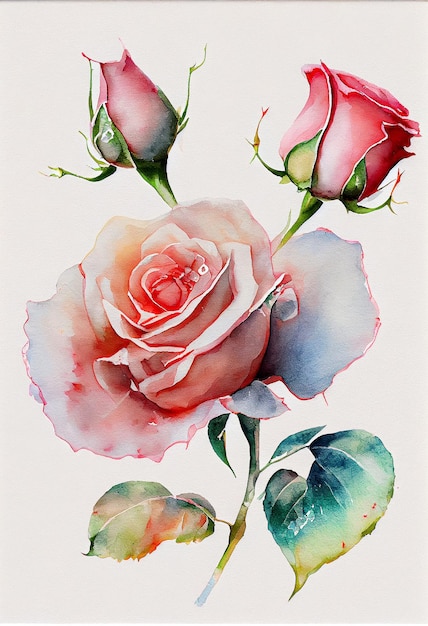 Rosa desenhada à mão em aquarela gerada por ia