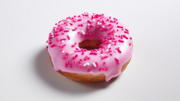 Foto rosa donut auf weißem hintergrund von oben nach unten