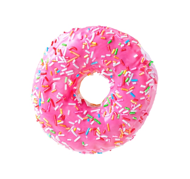 Rosa Donut lokalisiert auf einem weißen Hintergrund.