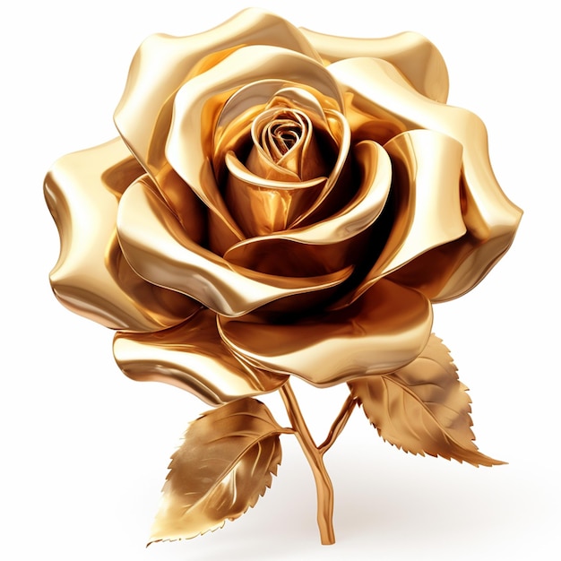 rosa dorada con hojas doradas en fondo blanco ai imagen