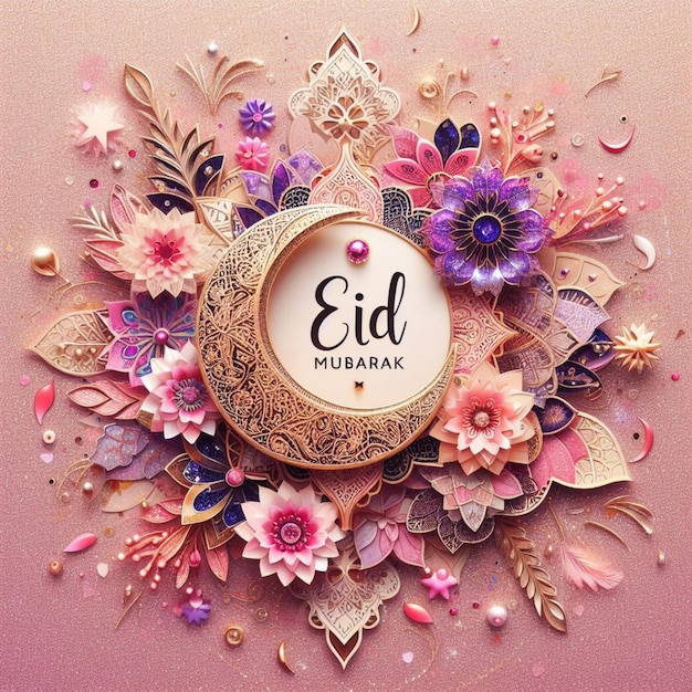 rosa Eid Mubarak tarjeta de felicitación de la fiesta islámica con flor mandaladecoración floral tipografía