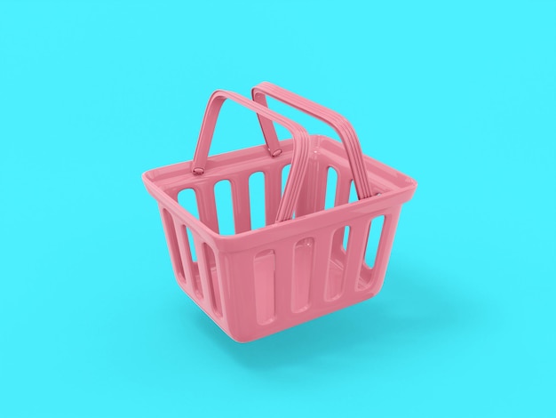 Rosa einfarbiger Einkaufswagen Halbansicht auf blauem, flachem Hintergrund Minimalistisches Designobjekt 3D-Rendering-Symbol ui ux-Oberflächenelement