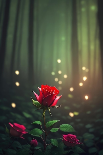 Rosa em um fundo de floresta de fantasia