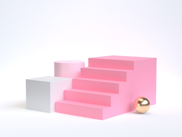 Rosa escalera-escalera 3D rendering fondo blanco.