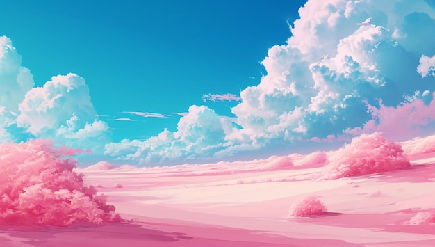 Rosa Fantasie-Strand-Szenenillustration Sommer-Freizeit-Urlaub-Traum-Paradies-Konzept-Hintergrund