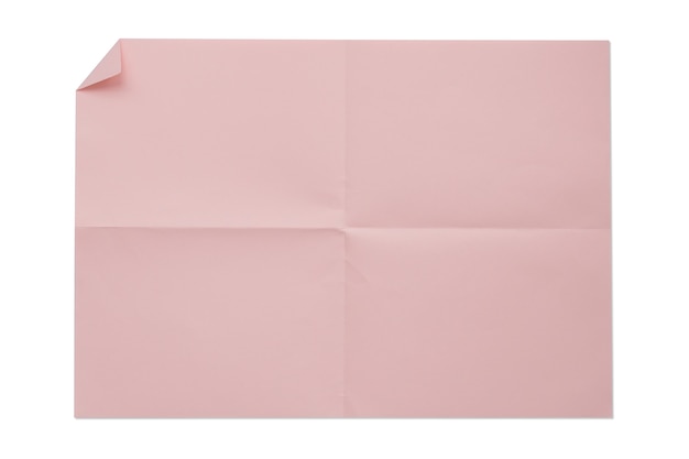 Rosa Farbe leeres 4A gefaltetes Papier isoliert auf weißem Hintergrund.