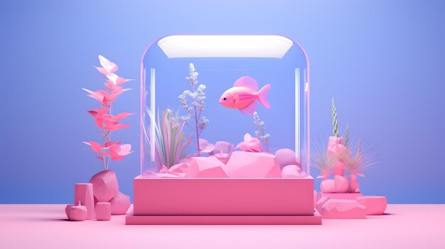 Rosa Fische im Barbie-Stil im Aquarium mit Riff als Hintergrund