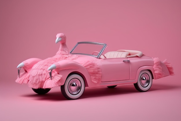 Rosa Flamingo Luxus futuristische Cabrio-Sportwagen-Illustration generative KI