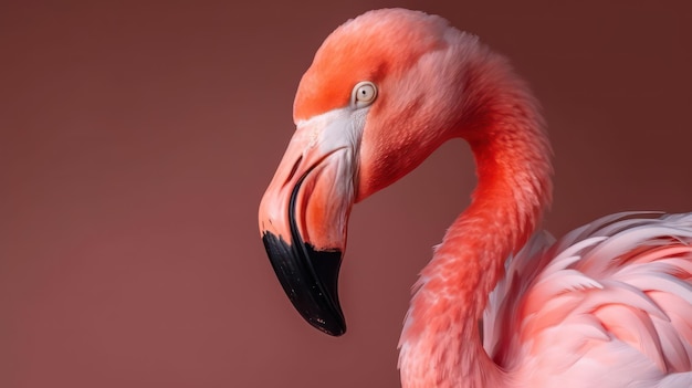 Rosa Flamingo Nahaufnahme Porträt auf rosa Hintergrund Generative KI
