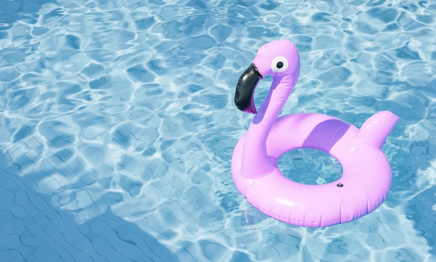 Rosa Flamingo schwimmt im Sommer-Entspannungskonzept des Schwimmbades