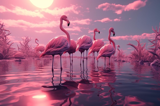 Rosa Flamingos in Seen