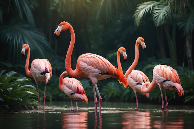 Rosa Flamingos vor grünem Hintergrund