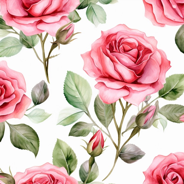Rosa flores acuarela patrones sin fisuras de fondo