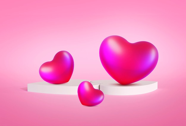 Rosa en forma de corazón sobre un fondo rosa 3D Render