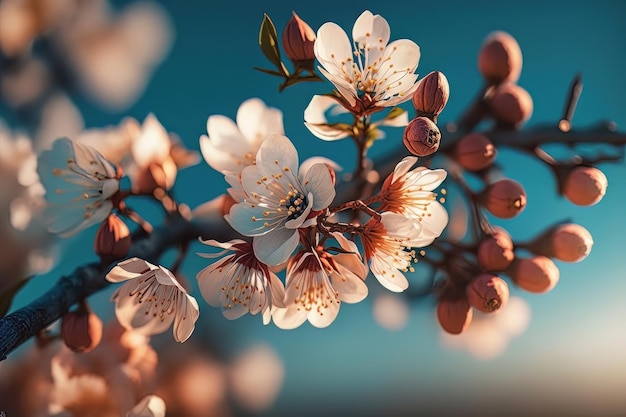 Rosa Frühlings-Kirschblüte-natürlicher Hintergrund Illustration AI generativ