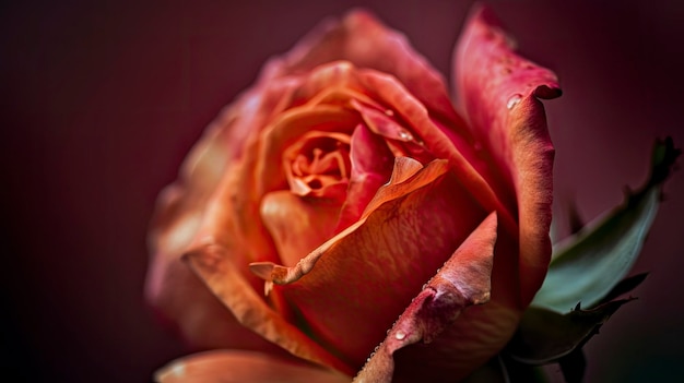 Una rosa con una gota de agua sobre ella.