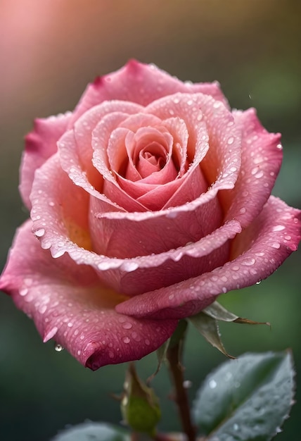 rosa con gotas de agua en él