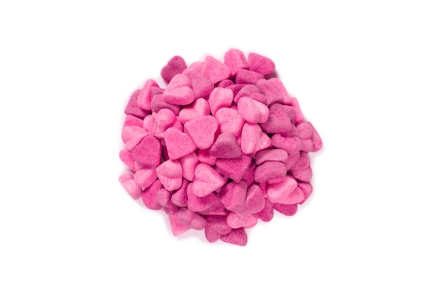 Rosa Gummibonbons. Ansicht von oben. Gelee Bonbons. Isoliert auf weißem Hintergrund.