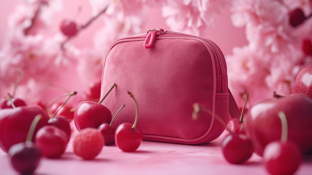 Rosa Handtasche mit Kirschen