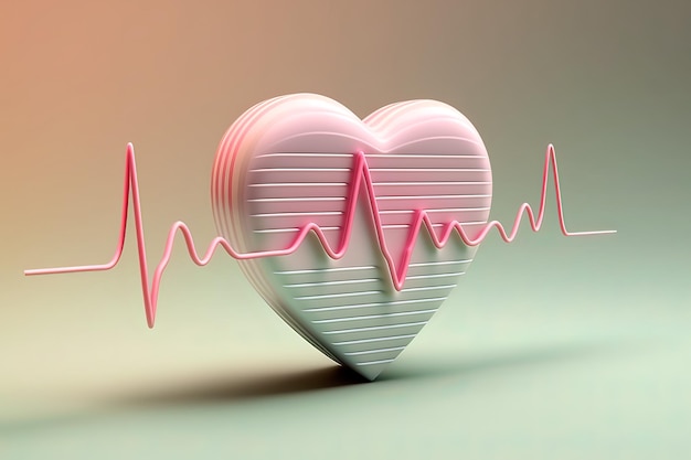 Rosa Herz- und Pulsliniensymbol auf pastellgrünem Hintergrund gesundes Konzept Kardiologie medizinisch