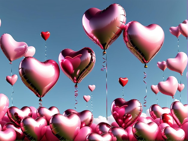 Rosa Herzballons für Valentinstag oder Muttertag 3D-Vektorillustration 3D-Rendering mit geringer Auflösung