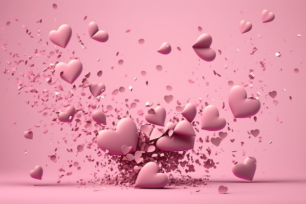 Rosa Herzen auf einem rosa Hintergrund mit einem verschwommenen Herzen in der Mitte