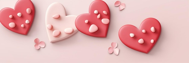 Rosa Herzen auf rosa Hintergrund mit Schmetterlingen