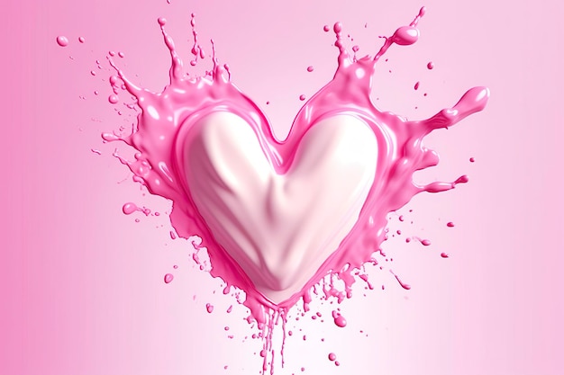 Rosa herzförmige Milchspritzer, romantisches Essenssymbol für den Valentinstag AI Generative