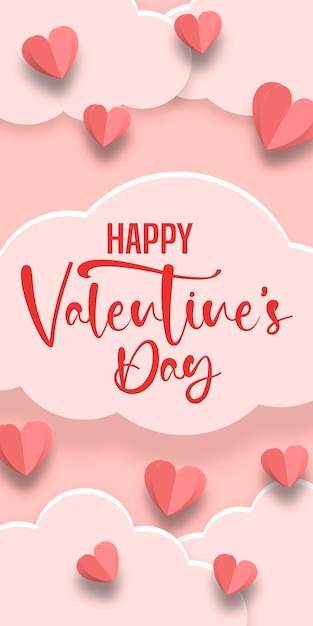 Foto rosa hintergrund mit roten herzen und wolken konzept-banner-mockup-vorlage valentinstag-kopierraum