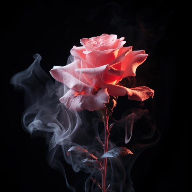 Rosa en el humo Flor en el humo sobre un fondo oscuro Rosa y humo Crecimiento