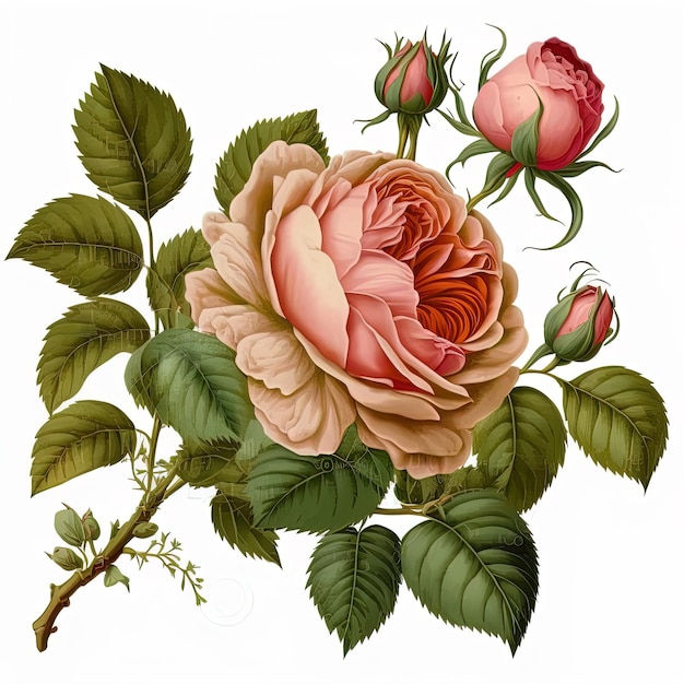 Rosa de jardín inglesa aislada en imágenes prediseñadas de fondo blanco generadas por IA