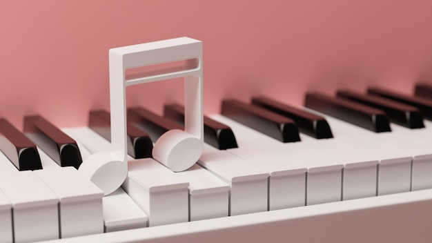 Rosa Klavier mit Tastatur Nahaufnahme und Musiknote oben Musikinstrument Klavier Nahaufnahme 3D-Illus