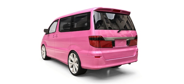 Rosa kleiner Minivan für den Transport von Personen 3D-Rendering