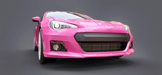 Rosa kleines Sportwagen-Coupé. 3D-Rendering.