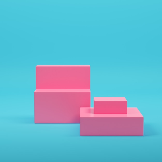 Rosa leerer Produktständer auf hellblauem Hintergrund in Pastellfarben. Minimalismus-Konzept. 3D-Rendering