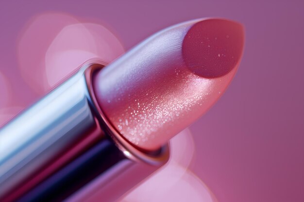 Foto rosa lippenstift auf rosa hintergrund nahaufnahme eines rosa lippensticks