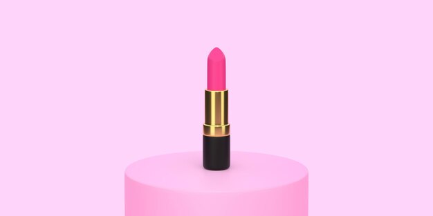 Rosa Lippenstift Nahaufnahme auf pastellrosa Hintergrund Frauenkosmetik für professionelles Make-up 3D-Rendering
