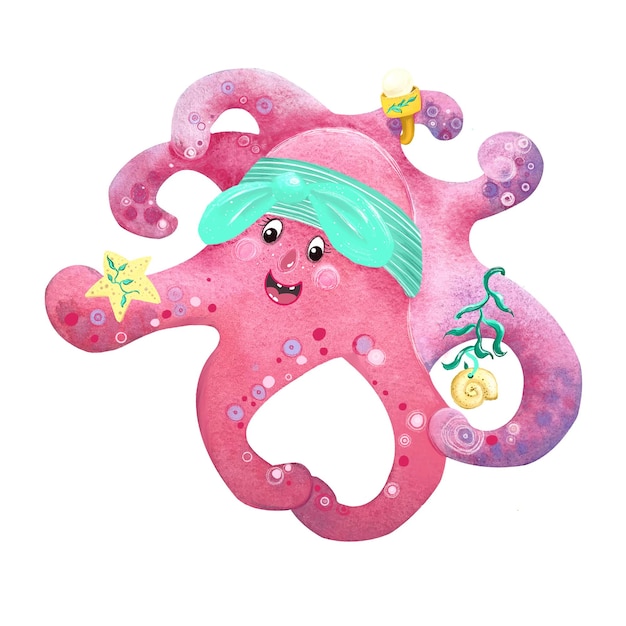 Rosa Mädchen-Oktopus-Illustration isoliert