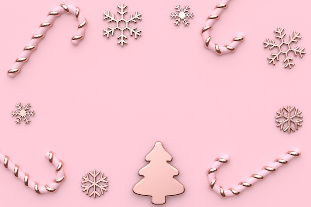 rosa metálico brilhante-rosa ouro natal rosa renderização em 3d