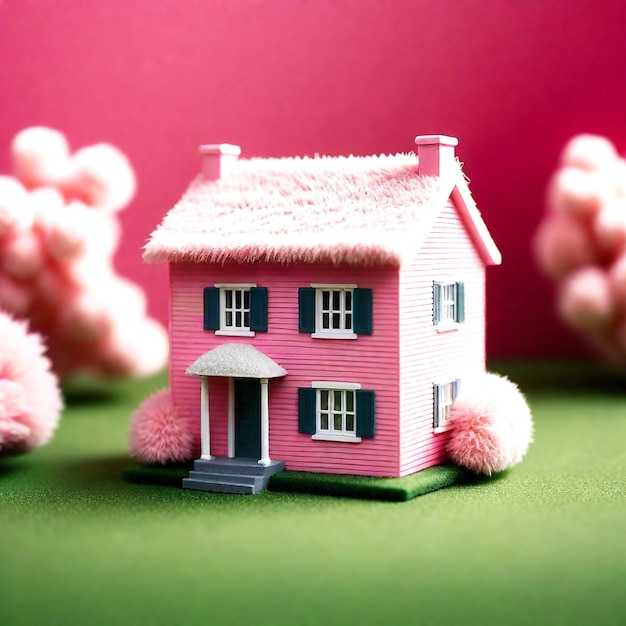 Rosa Miniaturmodell eines modernen Hauses