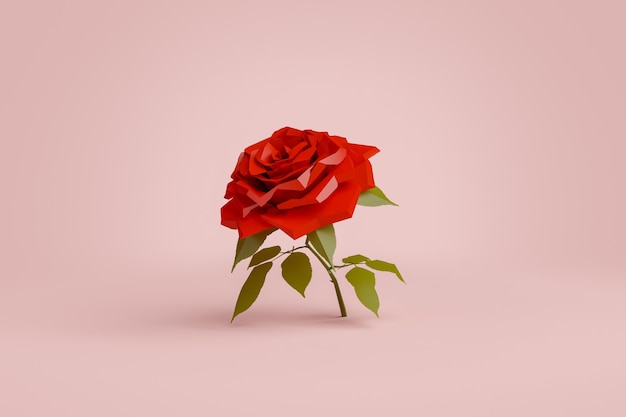 rosa minimalista lowpoly sobre fondo rojo