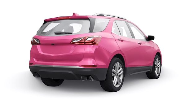 Rosa mittelgroßer City-SUV für eine Familie auf weißem Hintergrund 3D-Rendering