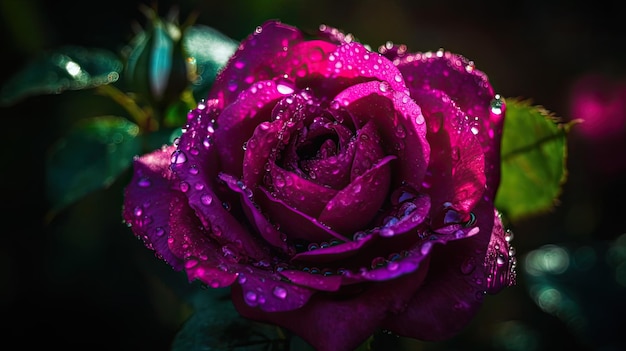 Una rosa morada con gotas de agua