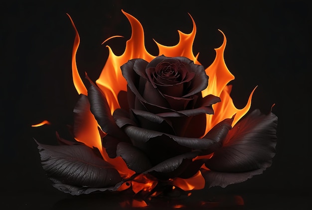 Rosa negra em chamas gerada por ai