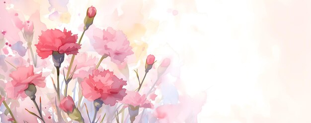 Rosa Nelkenblumen in Aquarell-Stil auf weißem Hintergrund für einen Muttertag