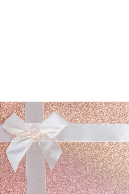 Rosa Perlmutt-Weihnachtskarte mit weißer Schleife Geschenkbox-Abdeckung Platz für Text Draufsicht Vertikal