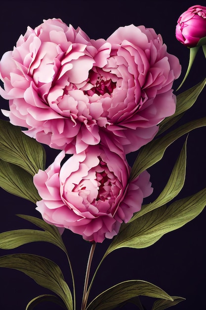 Rosa Pfingstrose herzförmige Blume Liebe Romantik Symbol Valentinstag Postkarte. Digitale Illustration
