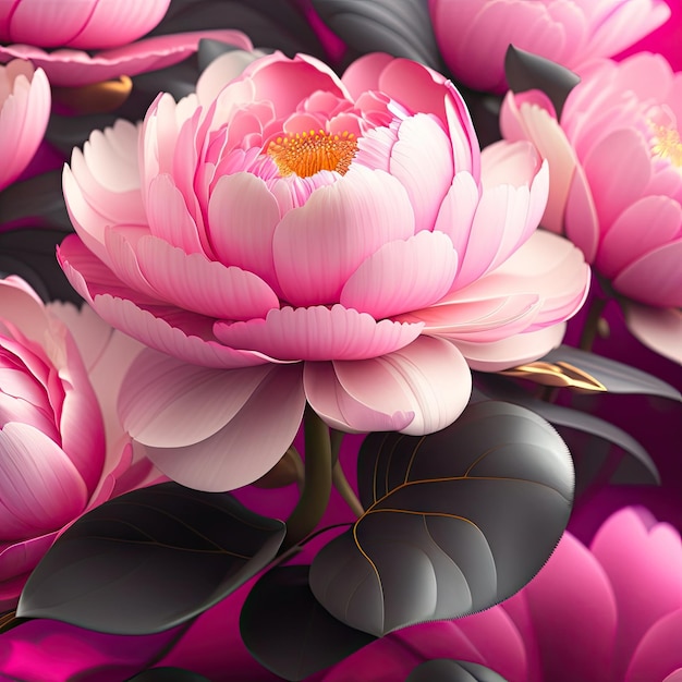 Rosa Pfingstrosenblüten Tapetenhintergrund Schöne Blumen Pfingstrosen 3D-Illustration
